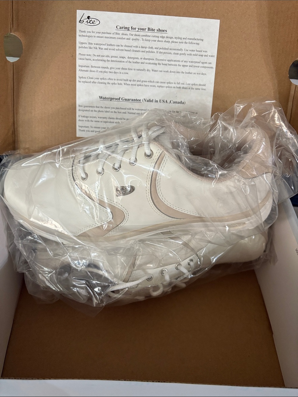 NIB Vintage Bite Inspire Women's Golf Shoes Size 8.5 White/Natural 9901b